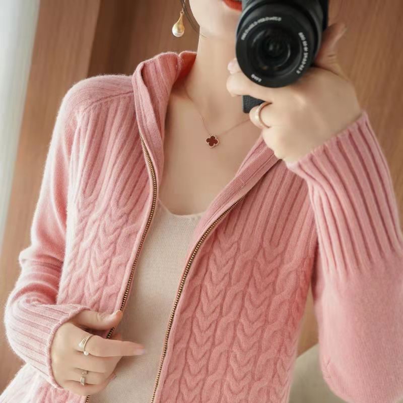 Street-wave Cashmere Zip Cardigan For Women Soft Warm Cable Knit Luxurious Cozy Everyday Wear