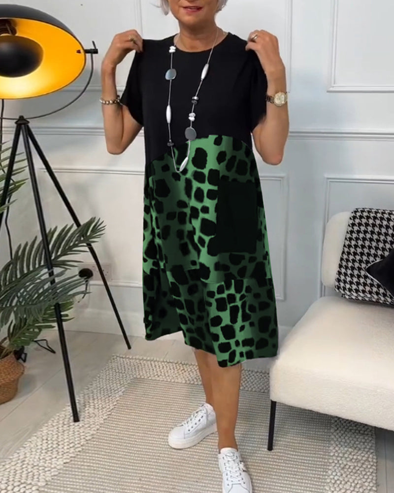 Tanja Dress By Street Wave Casual Relaxed Fit For Women Round Neck And Animal Print Panels