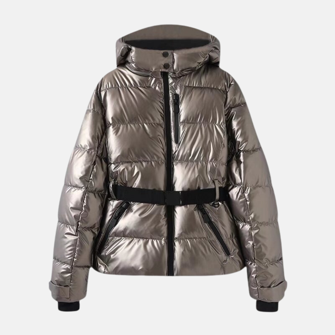 Street-Wave Puffer Jacket For Women Quilted Insulated Coat With Belt Hood High Collar Warmth And Style