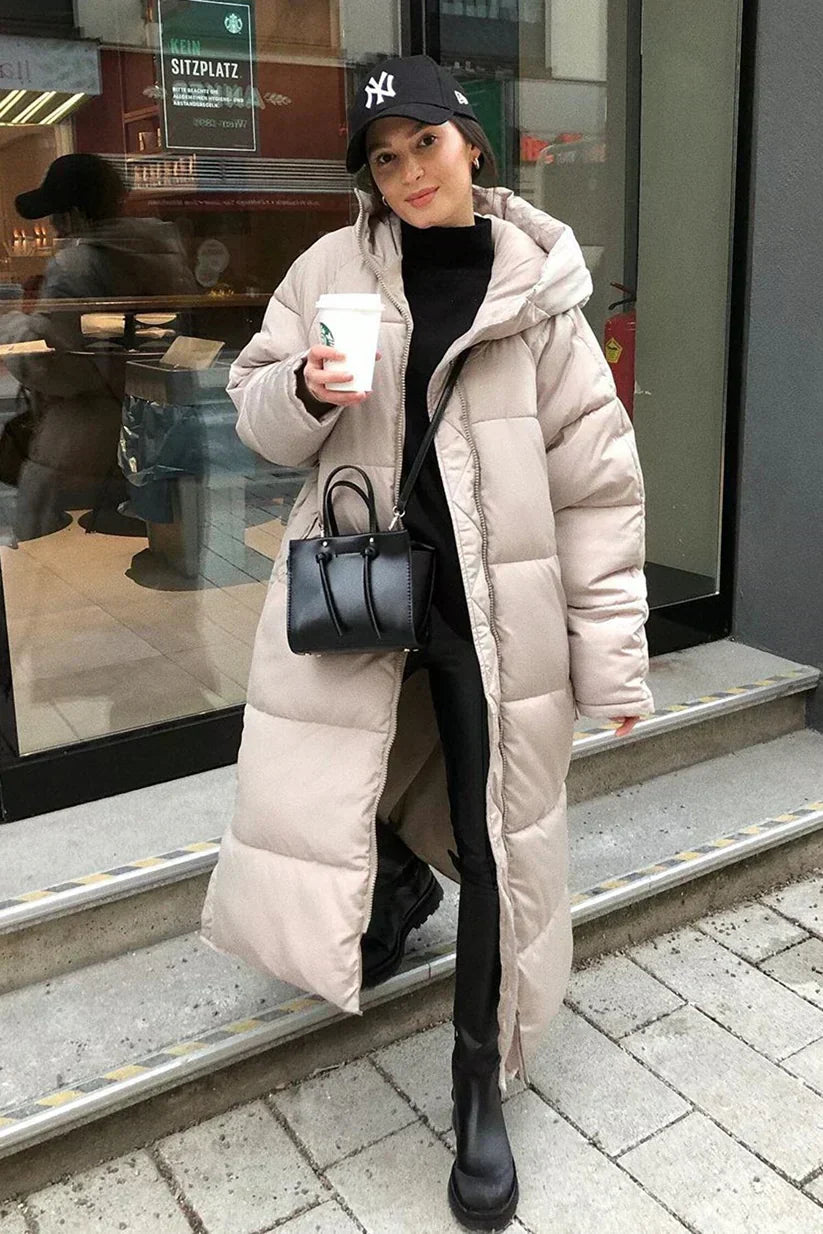 Street-Wave Long Padded Jacket With Hood For Women Cozy Warmth Zipper Closure Layering Ready