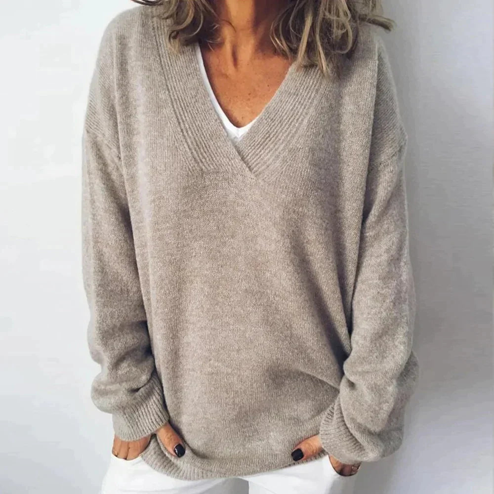 Street-wave Lightweight V-Neck Knit Sweater For Women Soft Breathable Cozy Comfort
