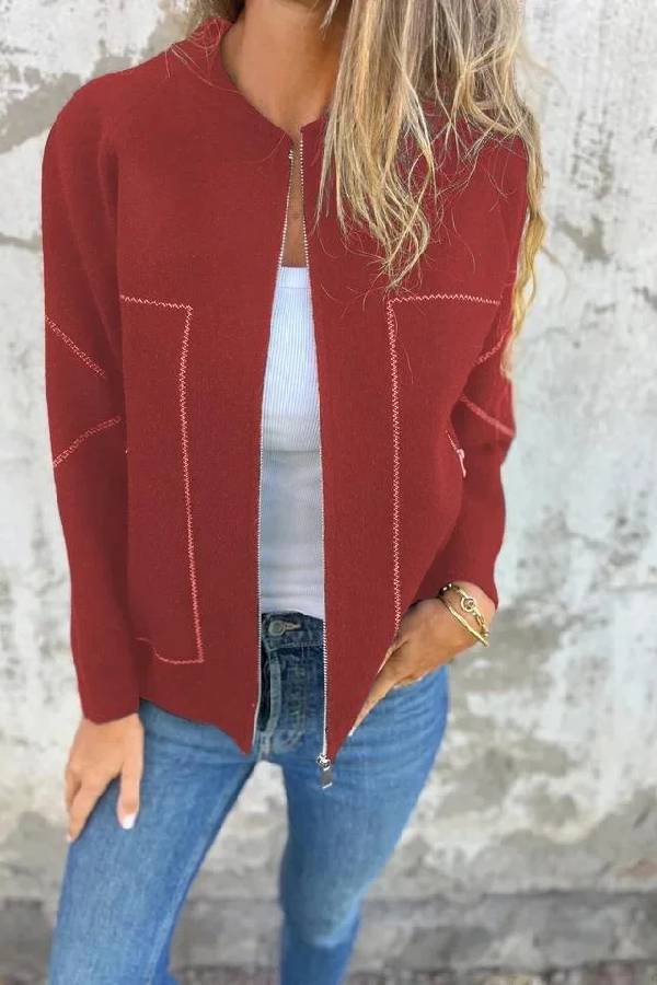 Street-Wave Womens Winter Coat Timeless Chic Zip Front Elegance With Classic Stitch Detailing