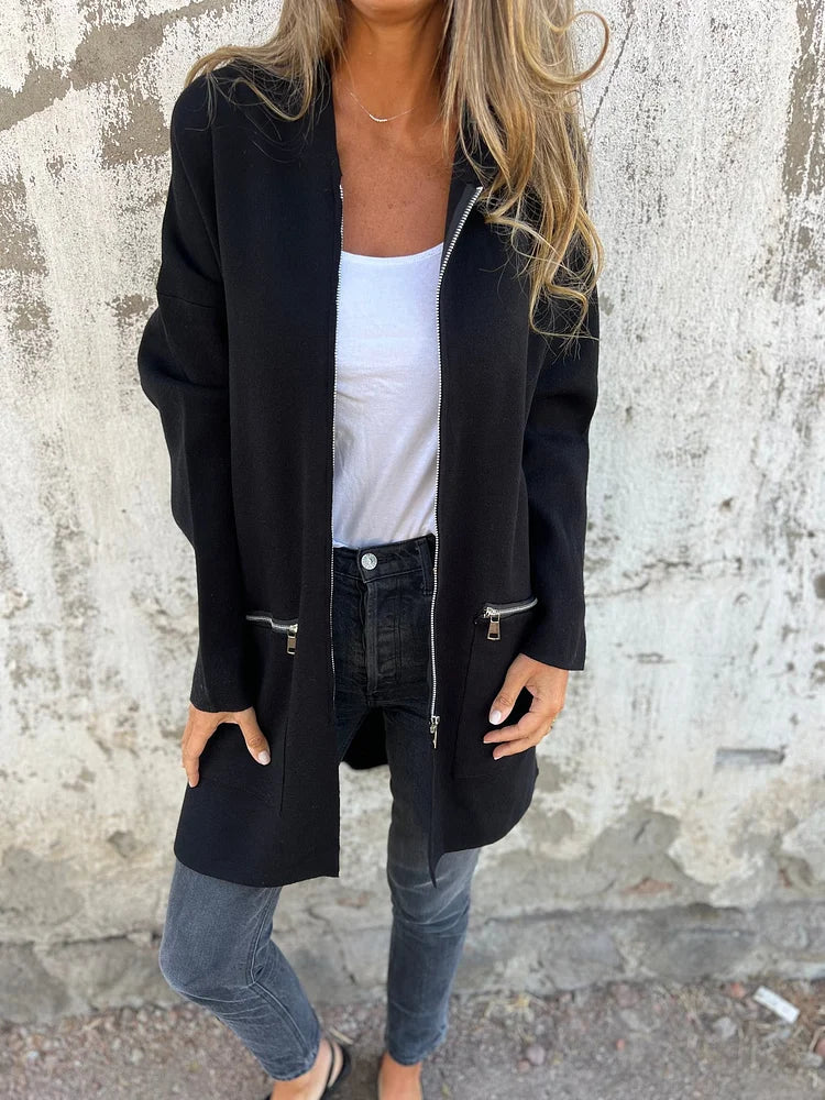 Street-Wave Zip Front Casual Jacket For Women With Long Sleeves Autumn Cozy Outerwear