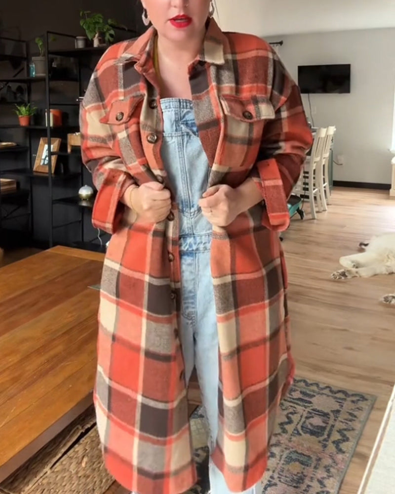 Street Wave Womens Plaid Coat With Button Front For Everyday Casual Outerwear Cozy Warm Versatile Layering Essential