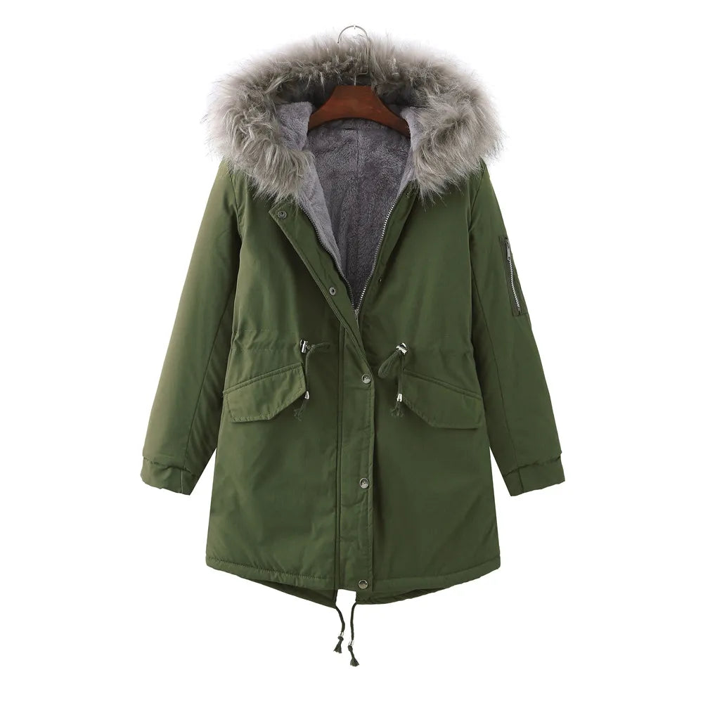 Street Wave Winter Coat With Fleece Lining And Pink Fur Trim Hood For Women Warm And Cozy