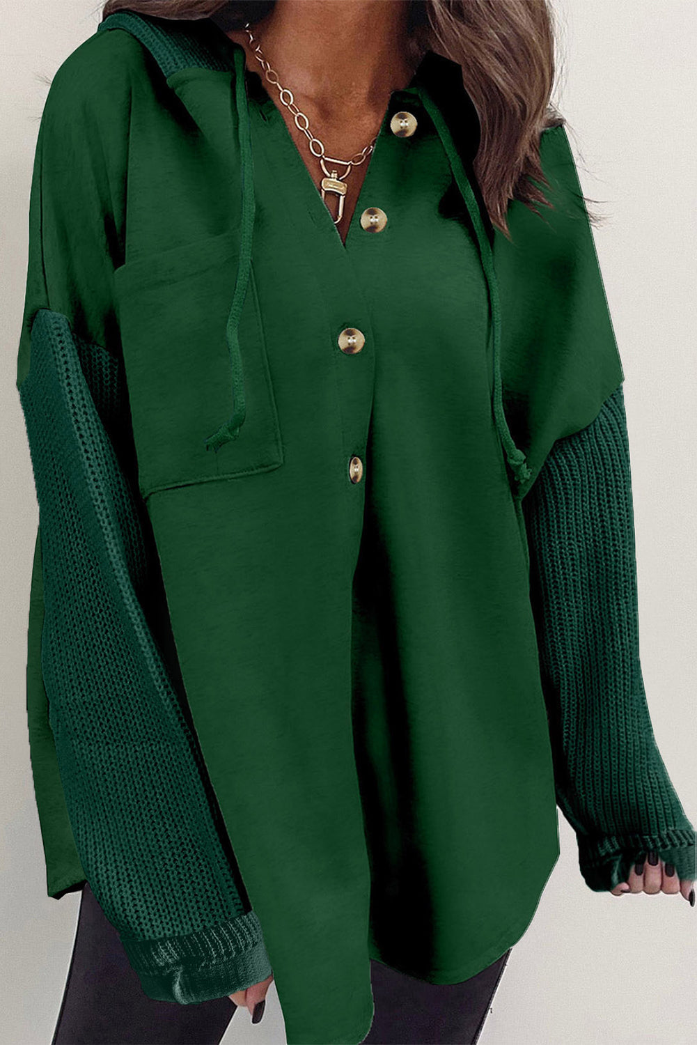 Street-wave Hooded Cotton-Blend Blouse For Women Cozy Versatile Comfort With Button Details