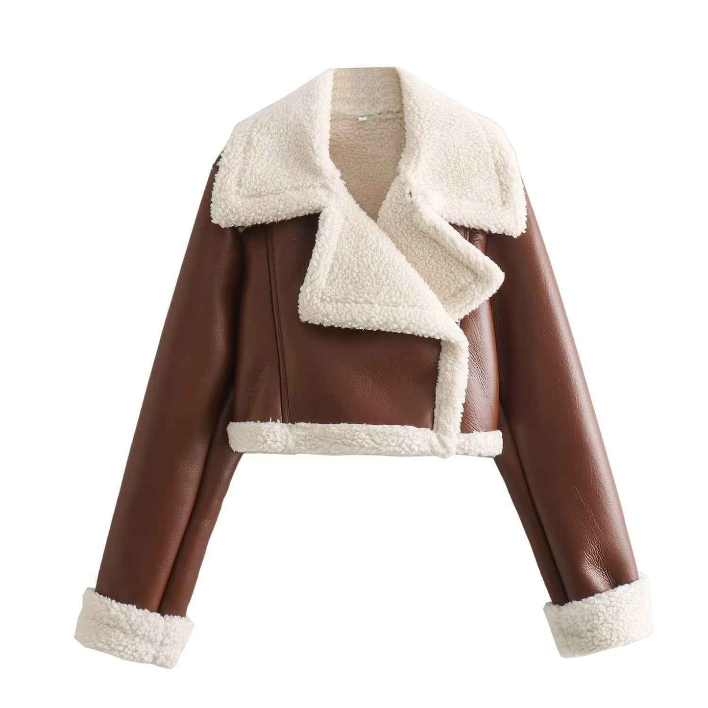 Street-Wave Women's Leather-Look Short Jacket With Plush Teddy Fur Lining For Cozy Urban Style