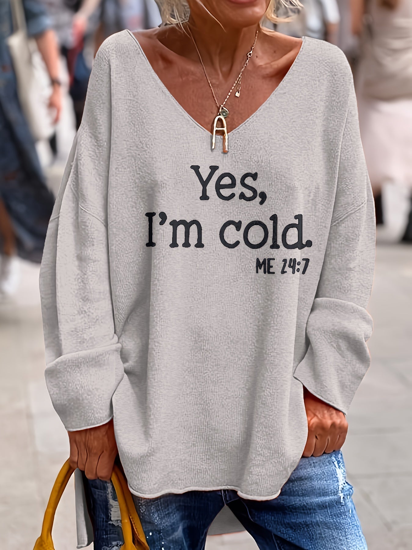 Street-wave Plus Size V Neck Sweater With Print For Curvy Women Everyday Comfort