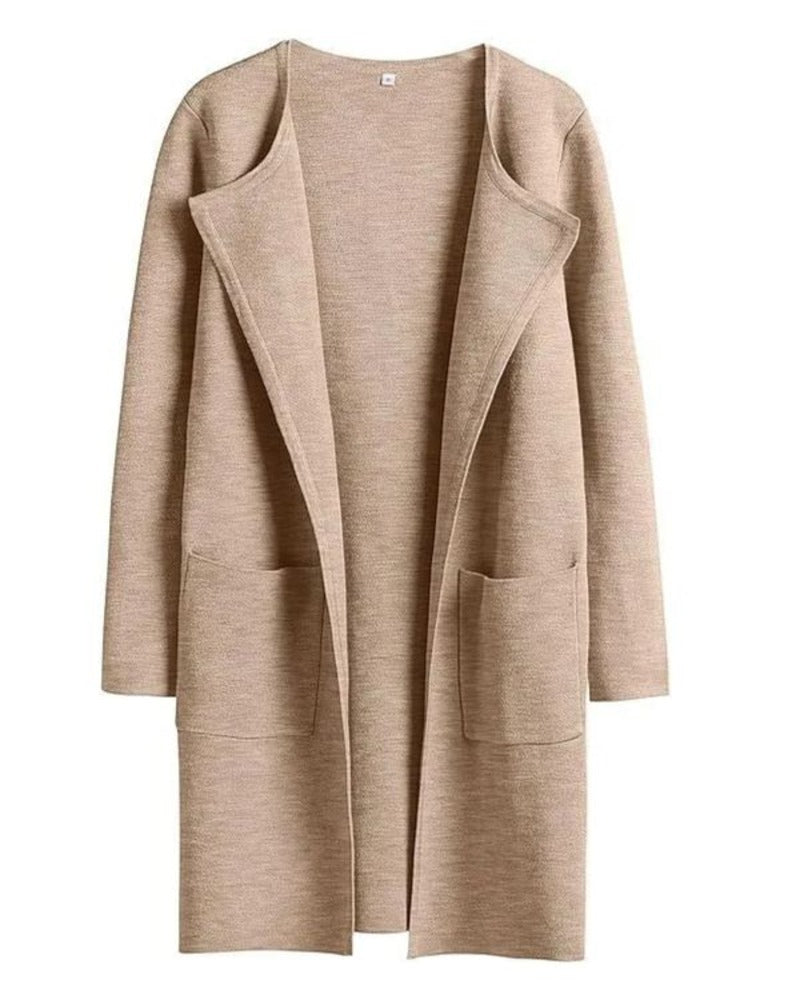 Street Wave Coat For Women With Pockets Casual Chic Long Black Coat Comfortable Everyday Wear