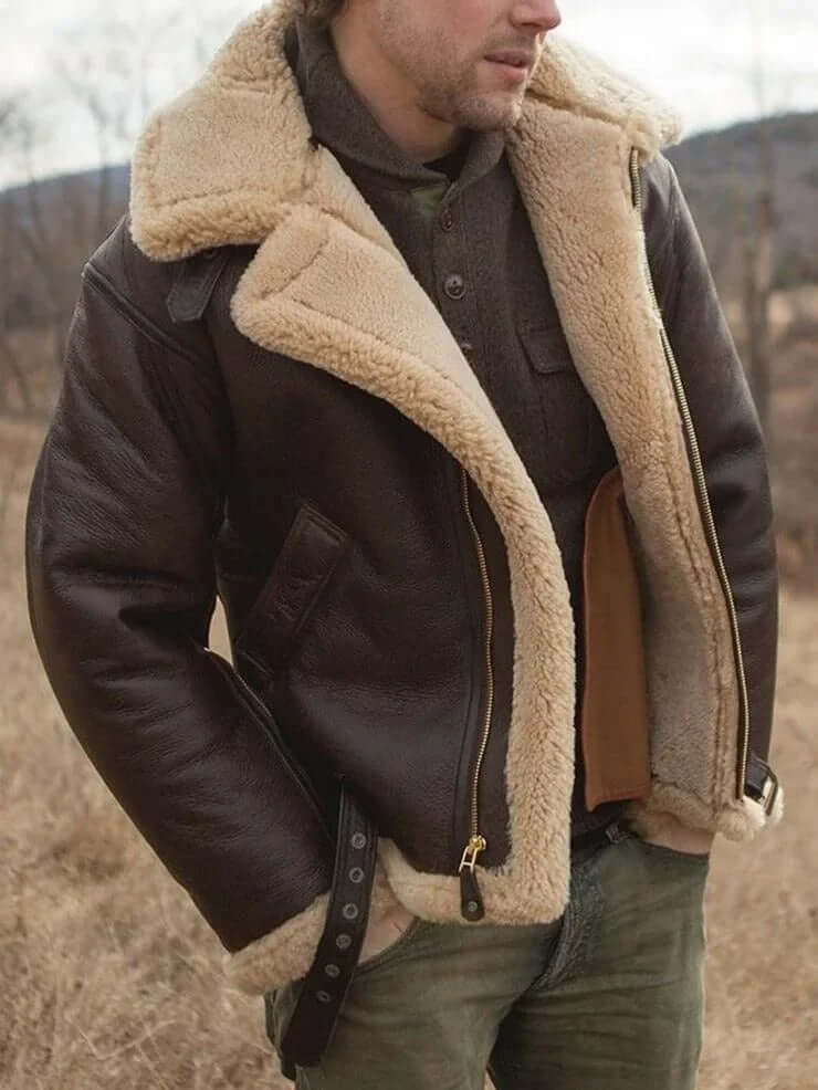 Street-Wave Shearling Aviator Jacket Luxurious Lamb Wool Warmth And Style For Cold Weather Lovers