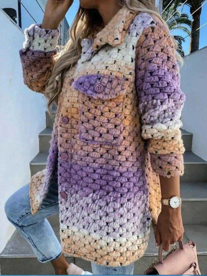 Streetwave Colorful Wool Coat For Women Vibrant Warmth Versatile Chic Chunky Knit