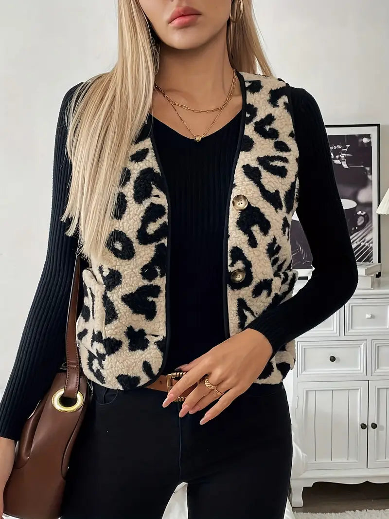 Street-wave Leopard Print Faux Fur Vest For Women Luxurious Cozy Layering Must-Have