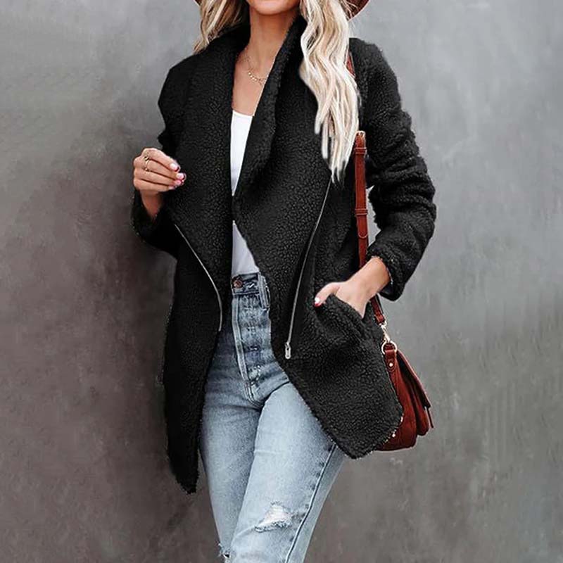 Street-Wave Teddy Coat For Women Warm Plush Fleece With Zip Pockets And Cozy Fit