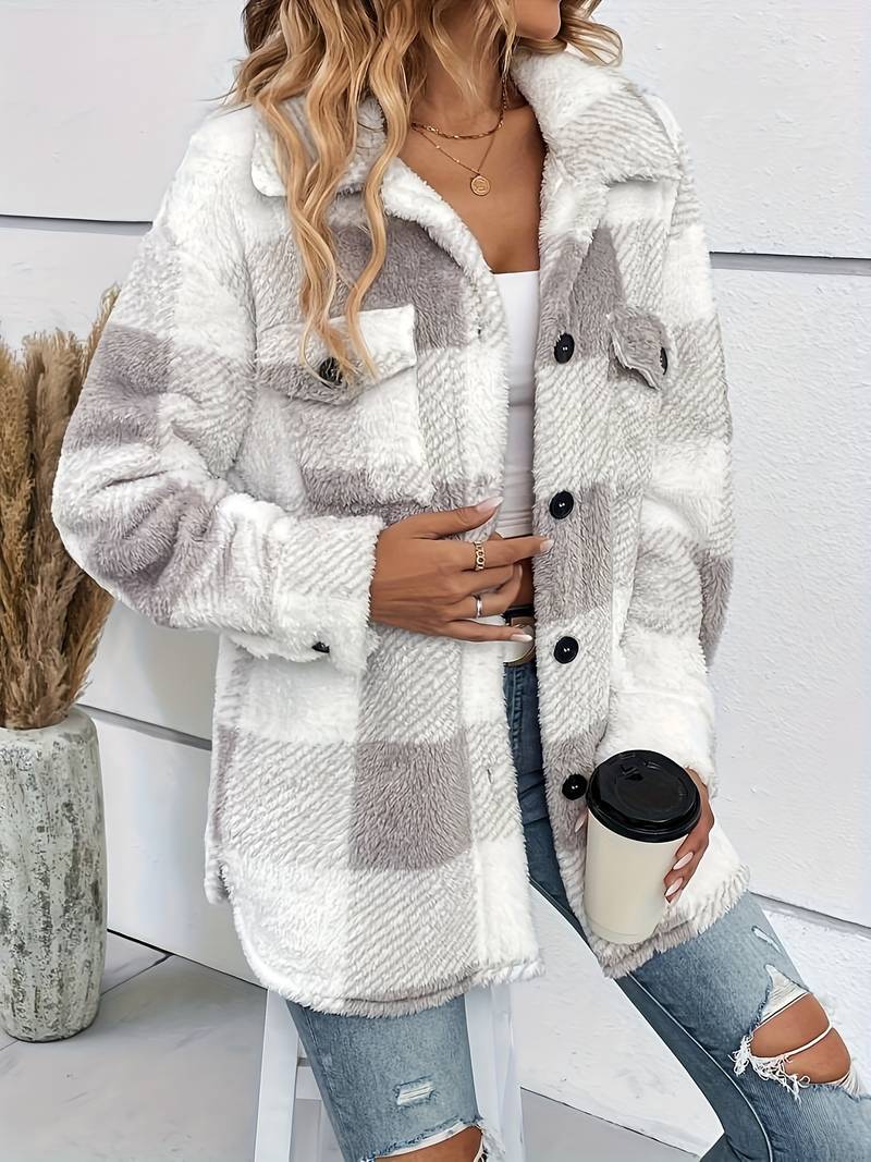 Street-wave Faux Fur Plaid Jacket For Women Cozy And Effortlessly Chic Warmth And Confidence