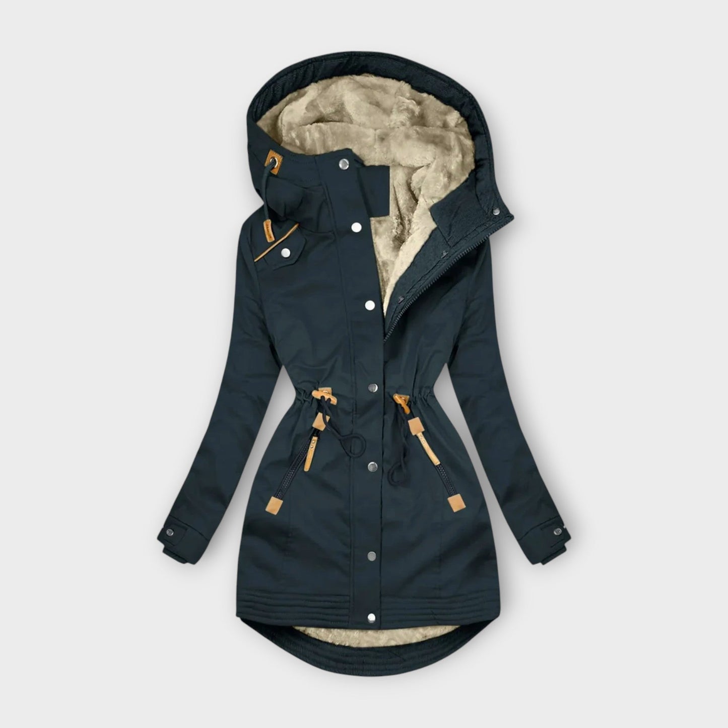 Street-wave Women's Hooded Parka With Warm Fleece Lining And Cinch Waist For Cozy Winter