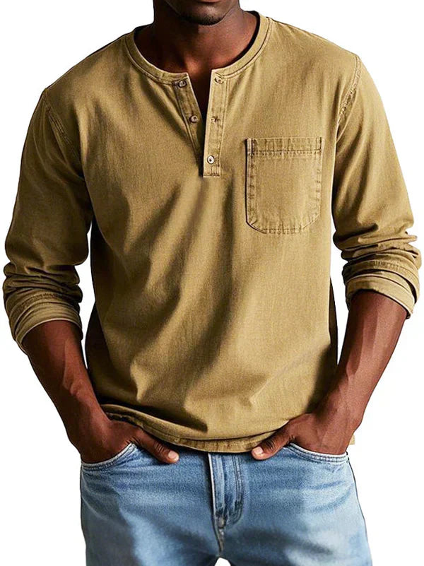 Mens Henley Long Sleeve Street-Wave Everyday Comfort Indigo