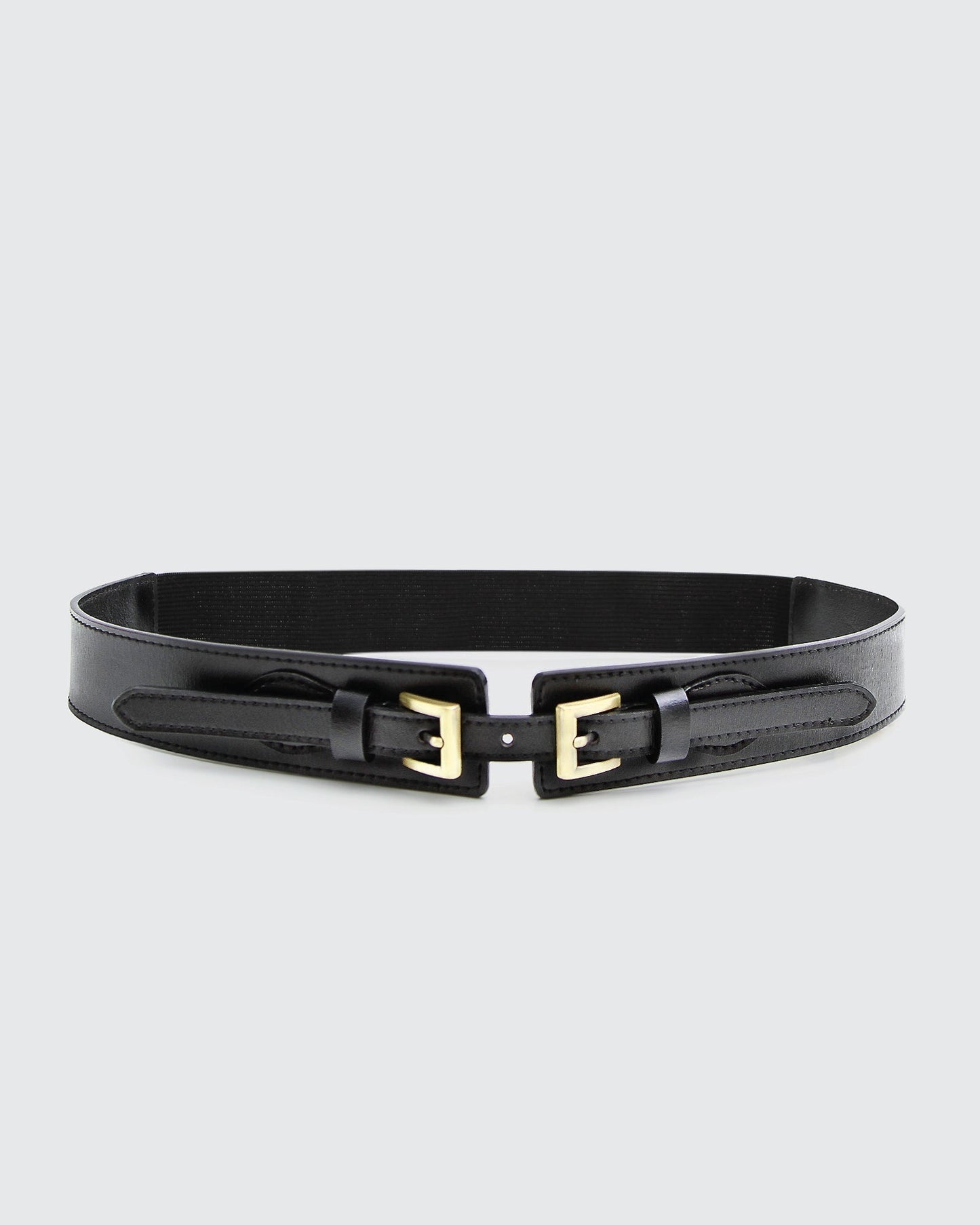 Street-Wave Black Leather Belt With Double Gold Buckles For Women Elegant Dress Accessory