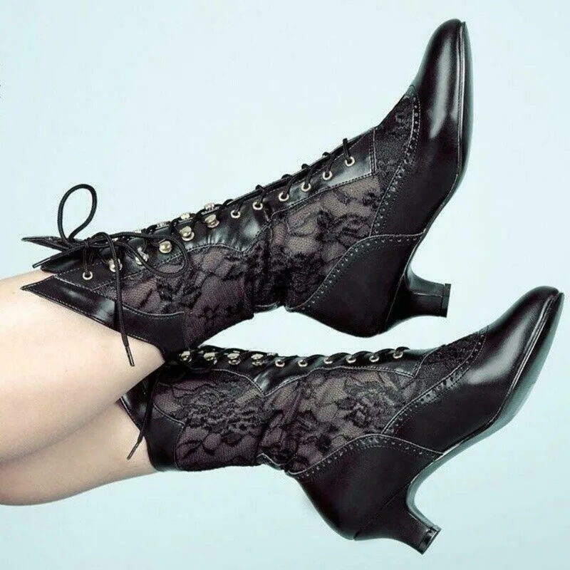Street-wave Orthopedic Lace-Up Boots for Women - Elegant Comfort With Vintage Lace Design And All-Day Support