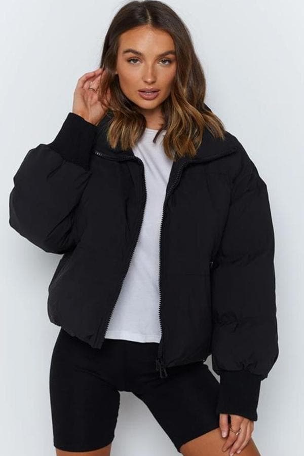 Street-wave Puffer Jacket For Women With Quilted Design Oversized Fit High Collar Warm And Cozy