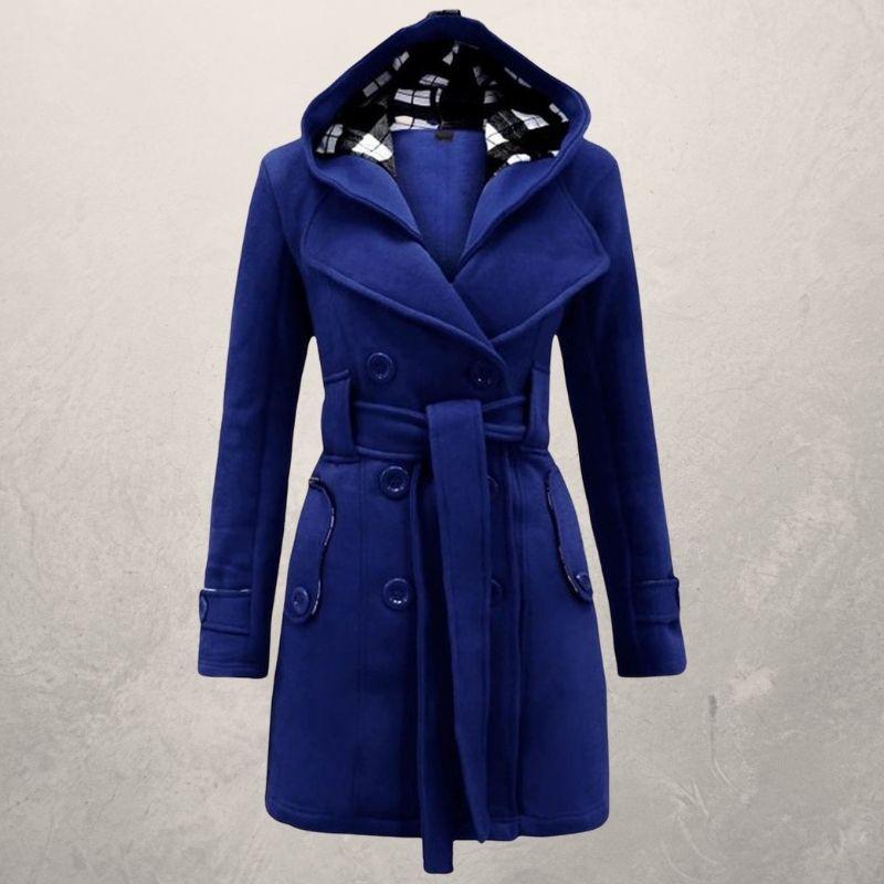 Street-wave Womens Hooded Double-Breasted Trench Coat With Belt, Classic Silhouette