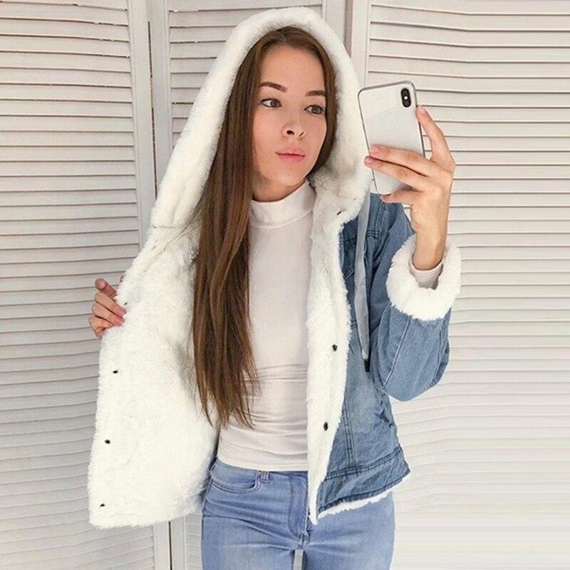 Street Wave Denim Jacket With Plush Fleece Lining For Women Warm Cozy All Season Style