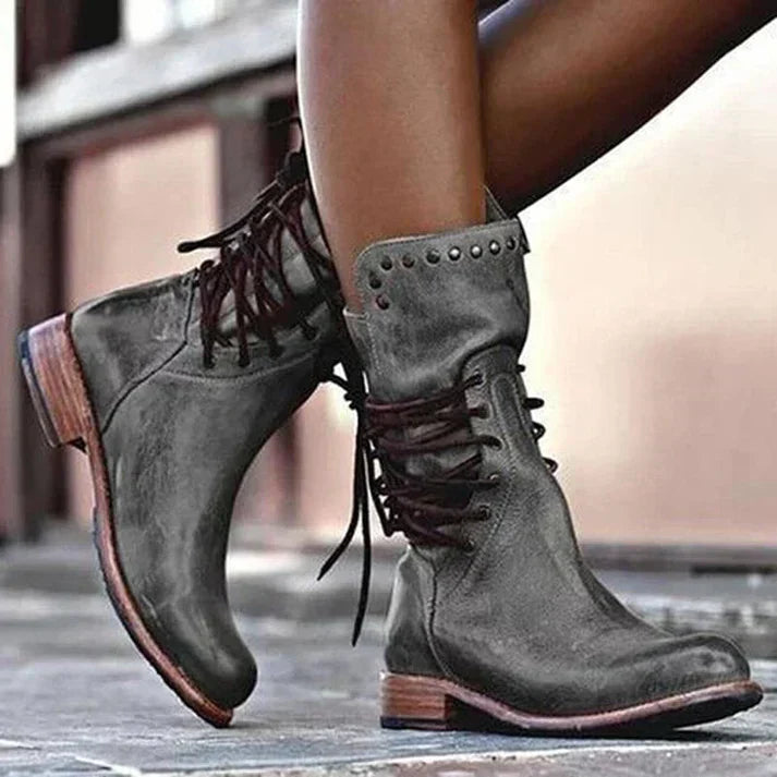 Street-Wave Leather Lace-Up Boots For Women, Trendy Durable Comfort For All-Day Wear