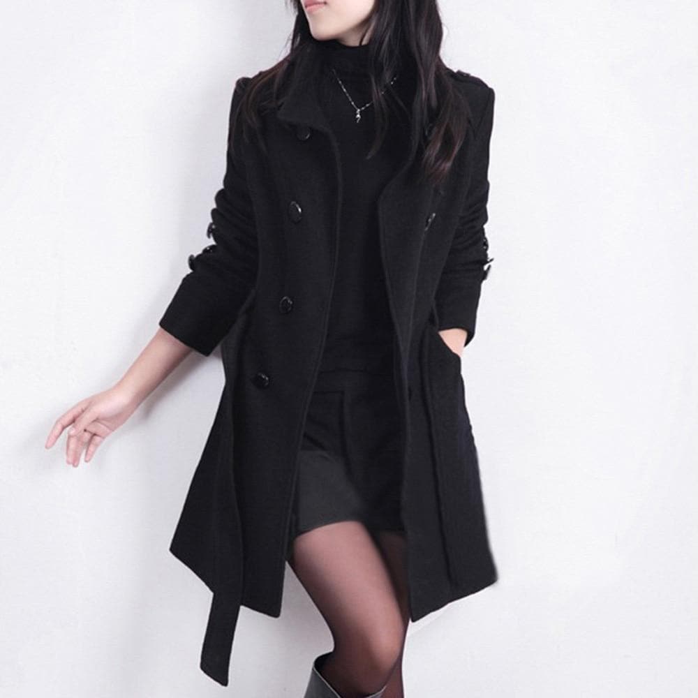 Street Wave Double Breasted Wool Blend Coat Women Tailored Fit Belted Waist Timeless Elegance