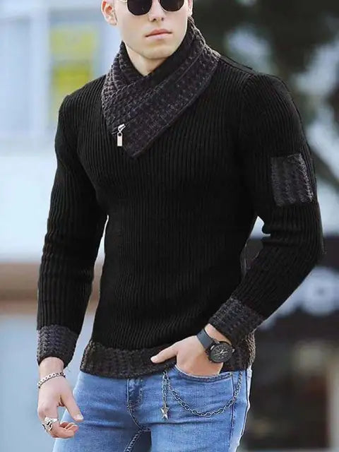 Street-Wave High Collar Wool Sweater For Men Warm Vintage Knit Winter Fashion Essentials Urban Everyday Cozy Layering