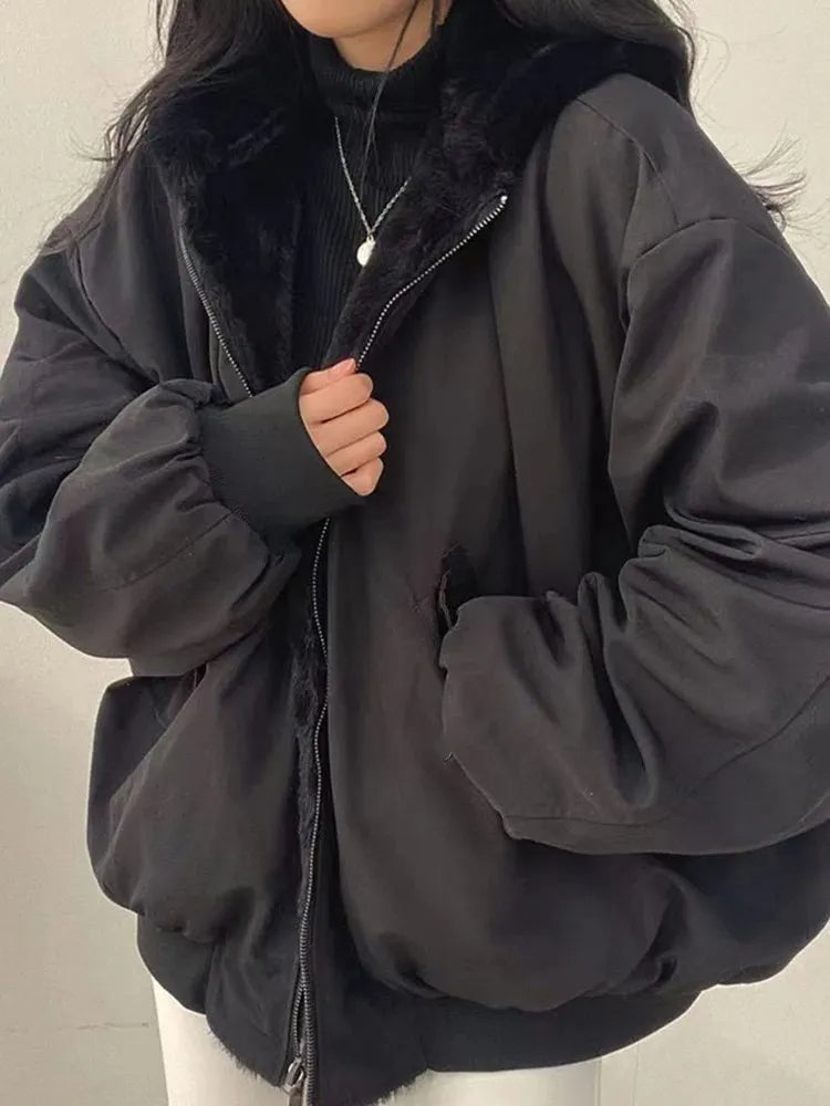 Street Wave Vintage Bliss Winter Jacket Reversible Warm Cozy Oversized Hooded AllWeather Women