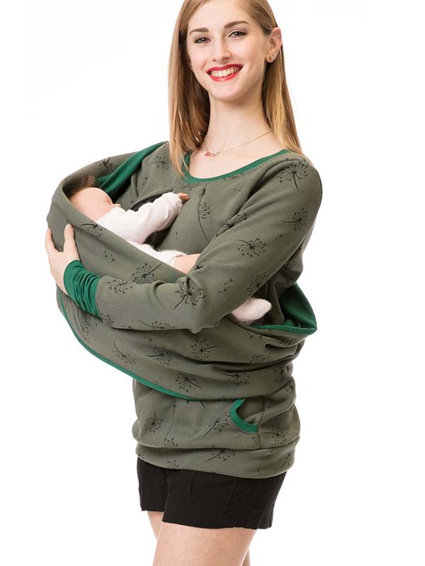 Street Wave Maternity Nursing Sweater Soft With Floral Print And Pockets For Expectant Moms