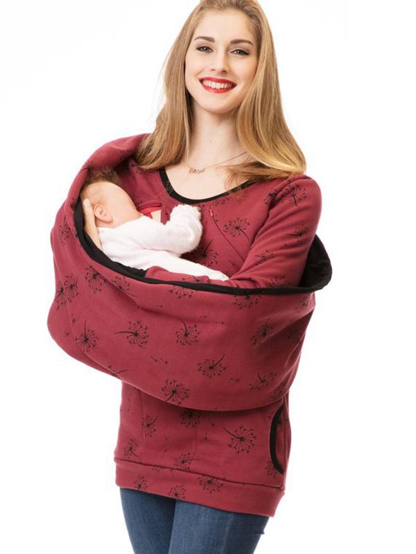 Street Wave Maternity Nursing Sweater Soft With Floral Print And Pockets For Expectant Moms