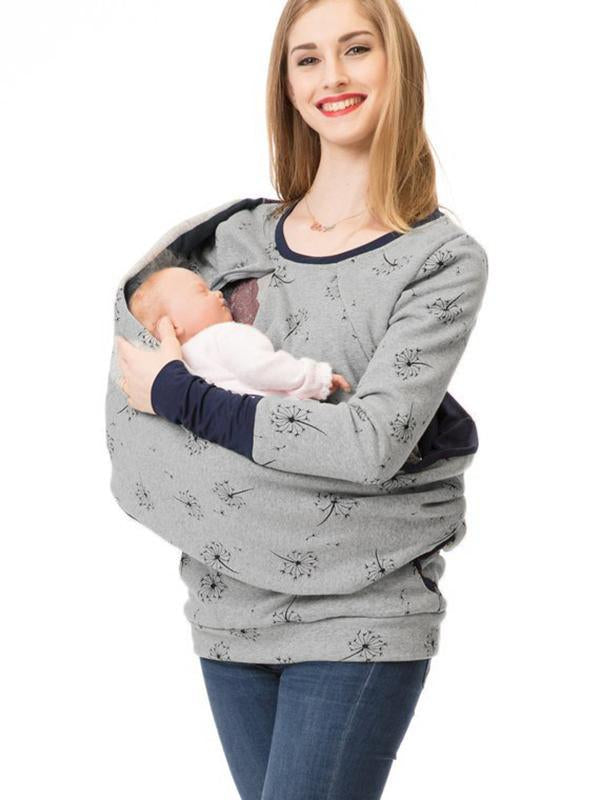 Street Wave Maternity Nursing Sweater Soft With Floral Print And Pockets For Expectant Moms