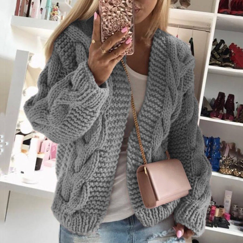 Street-Wave Women Chunky Cable Knit Cardigan With Relaxed Fit Cozy Warmth And Style