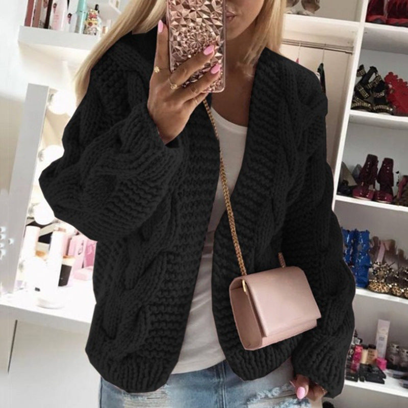 Street-Wave Women Chunky Cable Knit Cardigan With Relaxed Fit Cozy Warmth And Style