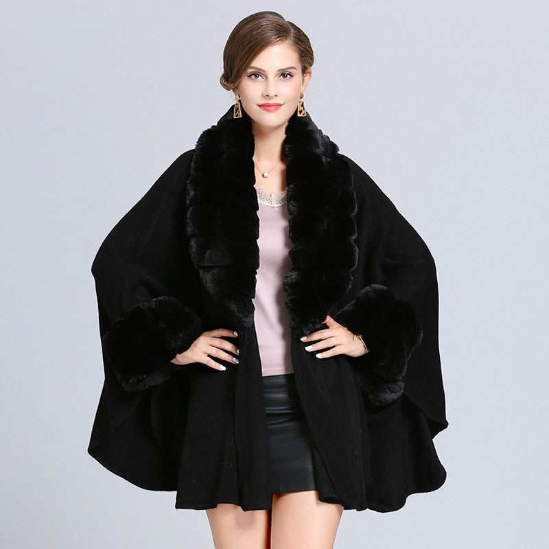 Street-Wave Faux Fur Coat With Plush Shawl Collar Batwing Sleeves Long Length For Women Chic