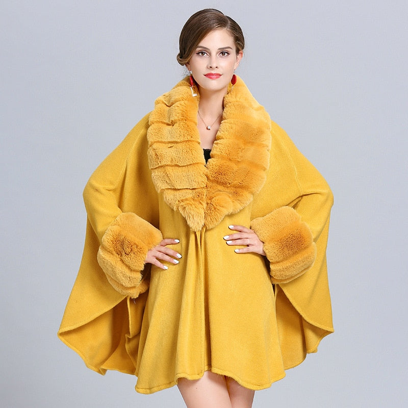 Street-Wave Faux Fur Coat With Plush Shawl Collar Batwing Sleeves Long Length For Women Chic