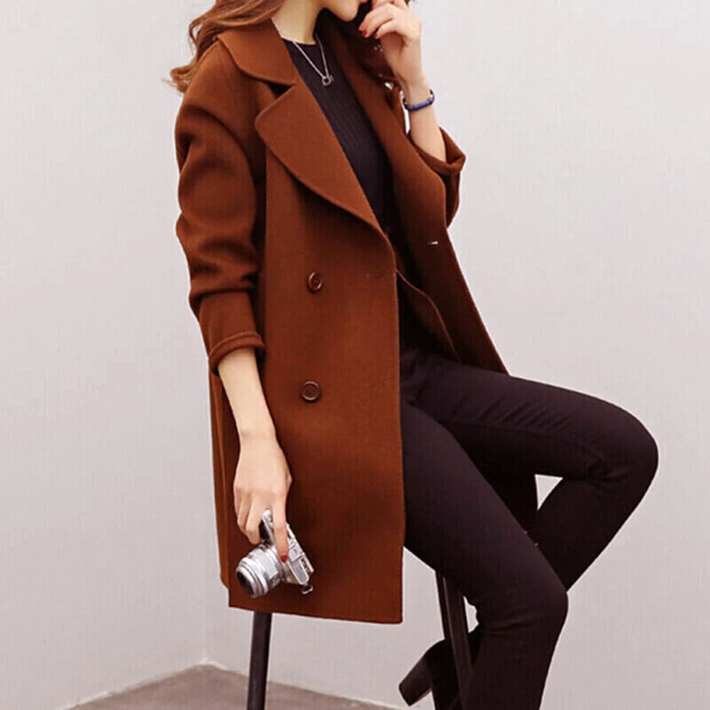 Street-wave Women's Double-Breasted Coat With Structured Fit Mid-Length With Wide Lapels Chic Sophisticated Essential