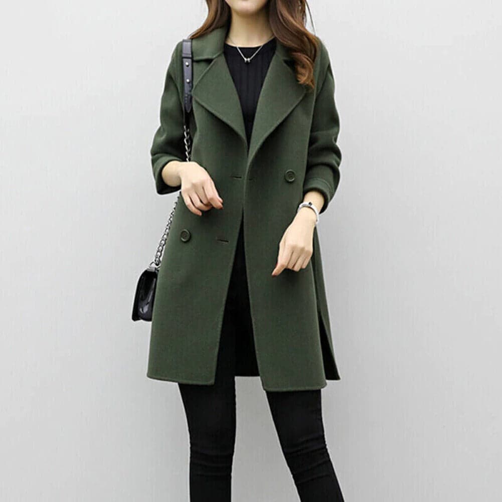 Street-wave Women's Double-Breasted Coat With Structured Fit Mid-Length With Wide Lapels Chic Sophisticated Essential
