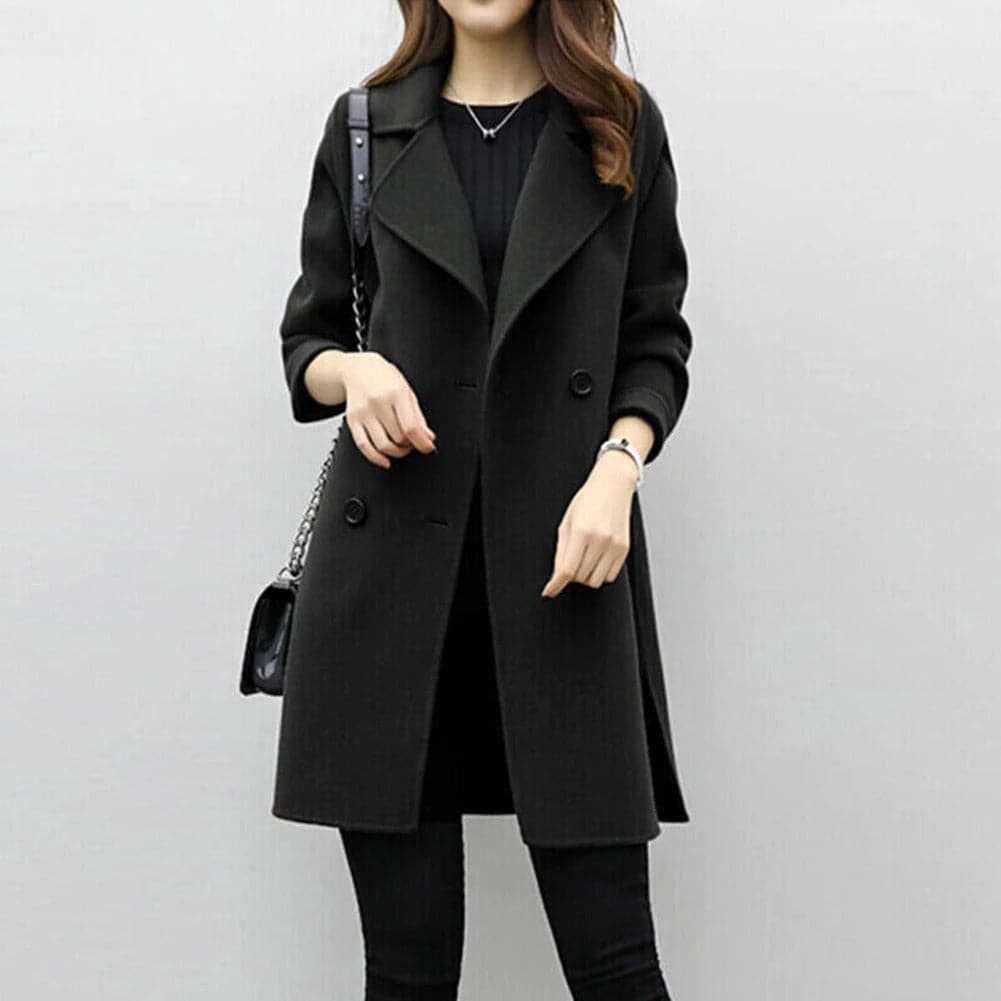 Street-wave Women's Double-Breasted Coat With Structured Fit Mid-Length With Wide Lapels Chic Sophisticated Essential