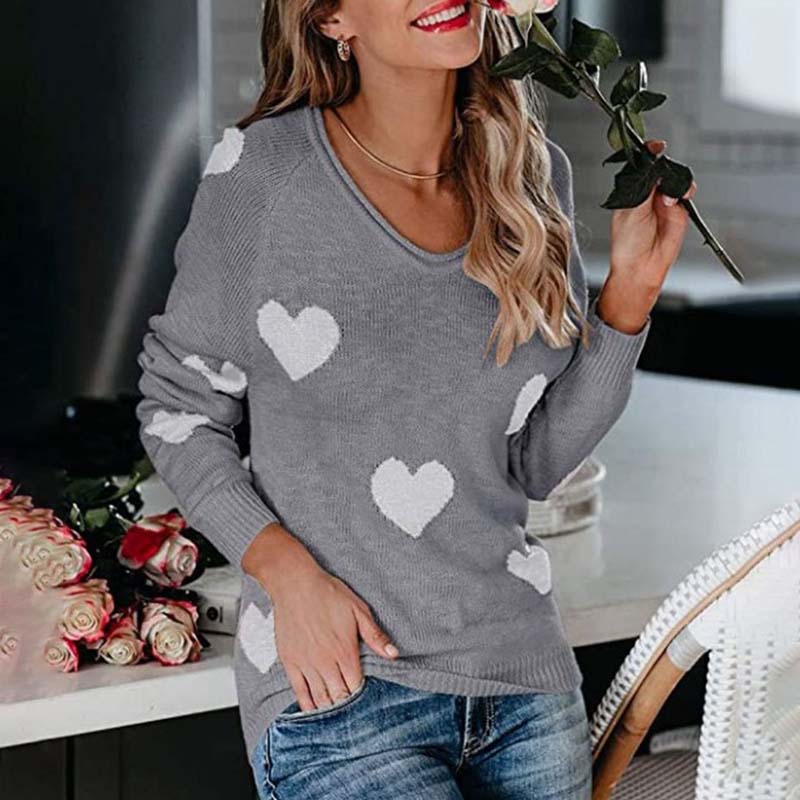 Streetwave Heart Pattern Knit Sweater For Women Cozy Romantic Casual Cardigan Everyday Wardrobe Essential