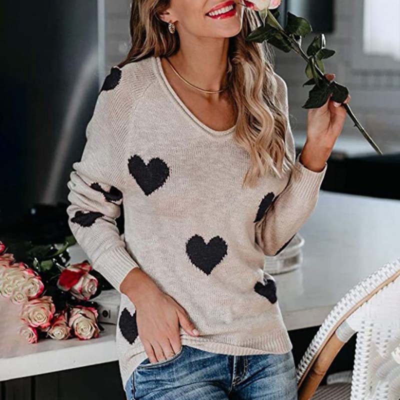 Streetwave Heart Pattern Knit Sweater For Women Cozy Romantic Casual Cardigan Everyday Wardrobe Essential