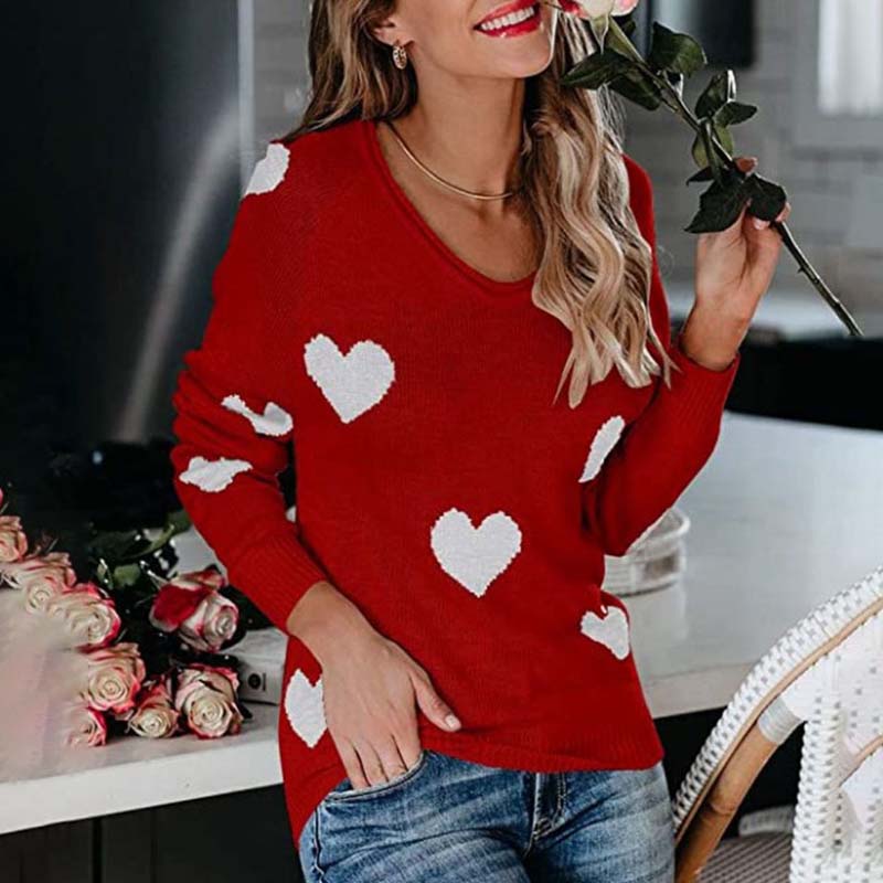 Streetwave Heart Pattern Knit Sweater For Women Cozy Romantic Casual Cardigan Everyday Wardrobe Essential
