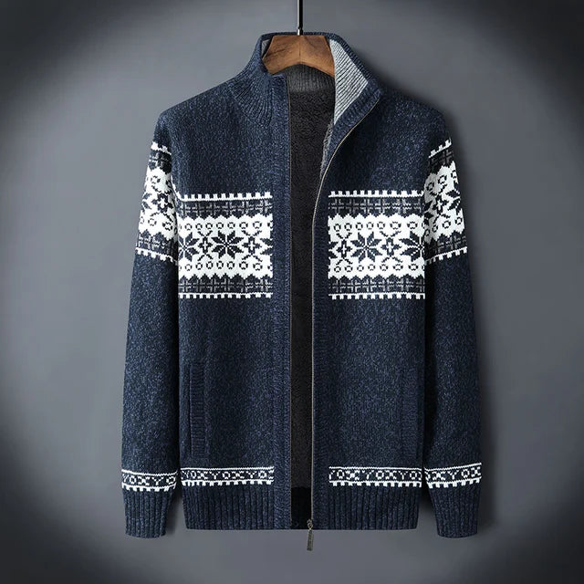 Street Wave Men Wool Full Zip Cardigan With Cozy Sherpa Lining