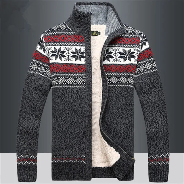Street Wave Men Wool Full Zip Cardigan With Cozy Sherpa Lining