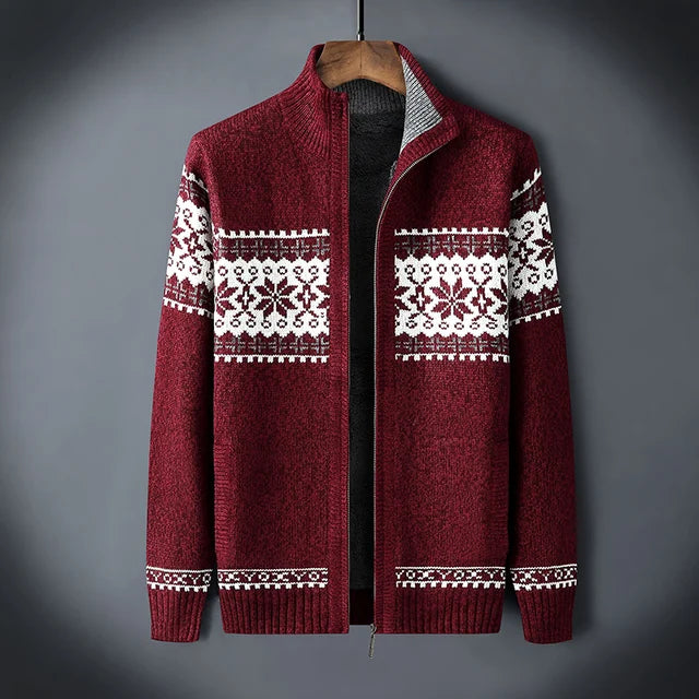 Street Wave Men Wool Full Zip Cardigan With Cozy Sherpa Lining
