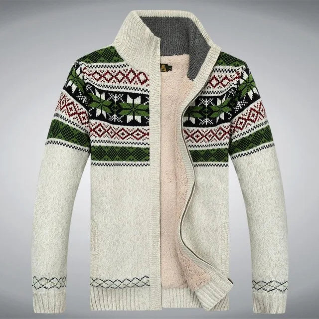 Street Wave Men Wool Full Zip Cardigan With Cozy Sherpa Lining