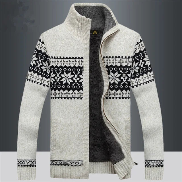 Street Wave Men Wool Full Zip Cardigan With Cozy Sherpa Lining