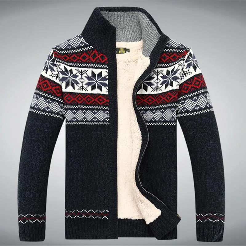 Street Wave Men Wool Full Zip Cardigan With Cozy Sherpa Lining