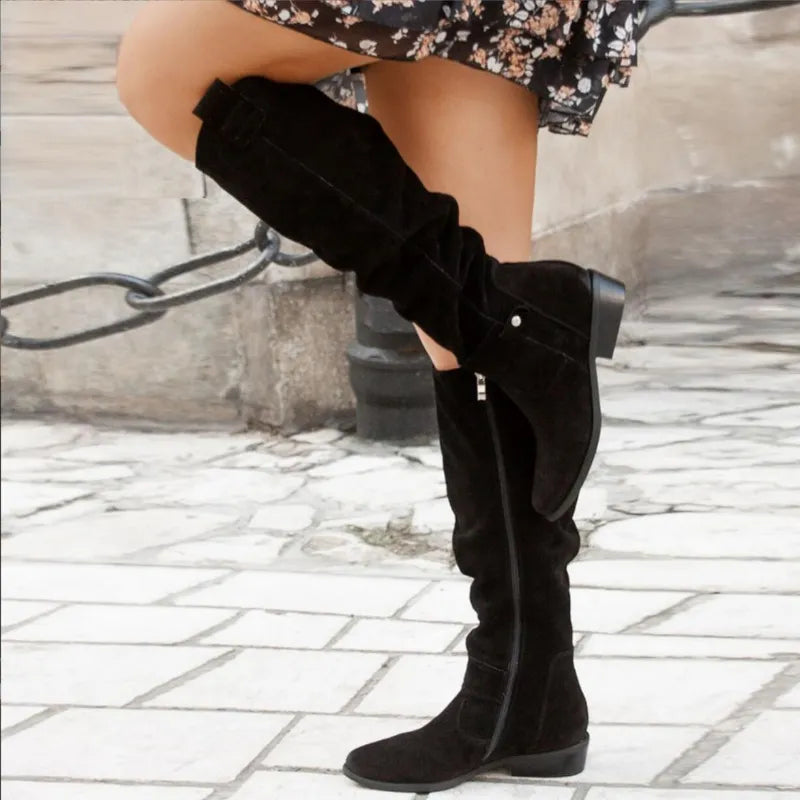 Street Wave Womens Knee High Boots Suede Leather Timeless Elegance All Day Comfort