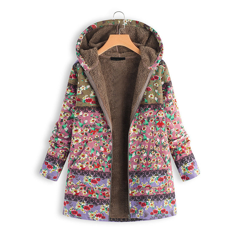Floral Winter Coat Street-Wave Cozy Fur Lined Warmth For Women Comfort Seekers Everyday Chic